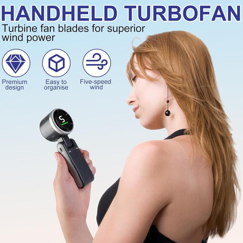 Portable Handheld Turbo Fan, 5 Gear Wind,4000Mah Battery Operated, up to 10 Working Hours, 3 in 1 Hand Fan Rechargeable with Air Turbo Tech Cooling Fan for Outdoor Activities, Travel, Working