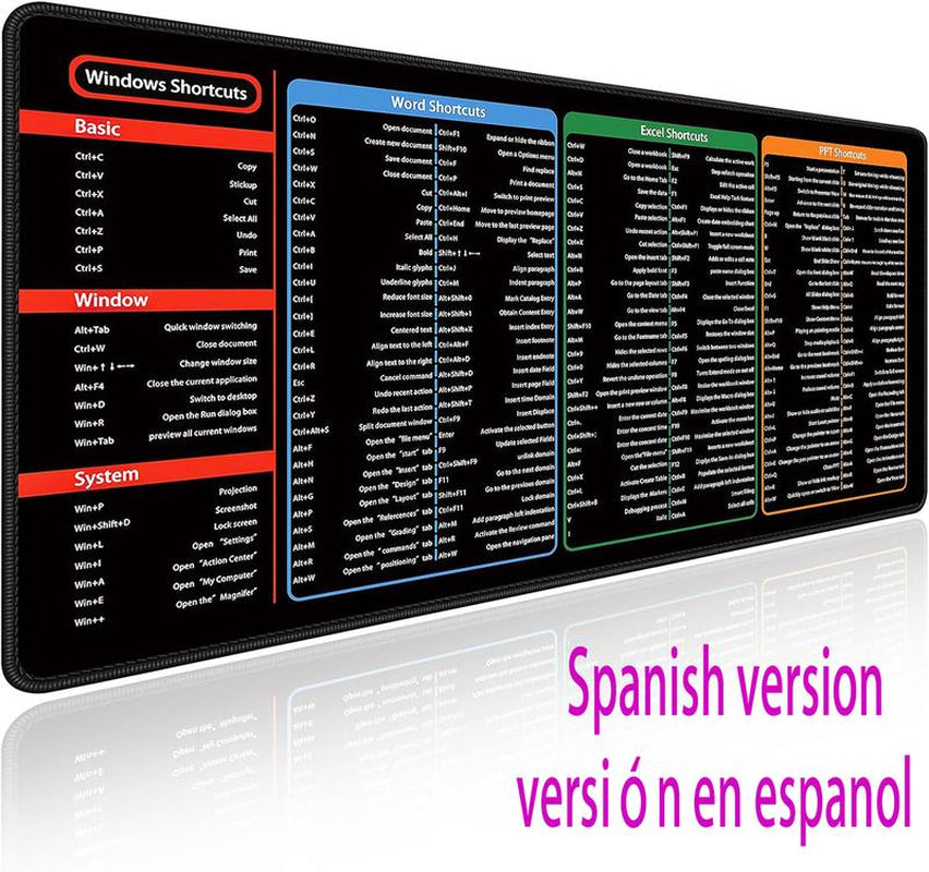Large Multi-Software Keyboard Mouse Pad with Excel/Word/Powerpoint/Windows Shortcut Keys - Cheat Sheet Office Mat 800X300Mm Computer Mouse Pad Non-Slip Office and Gaming Keyboard Mat