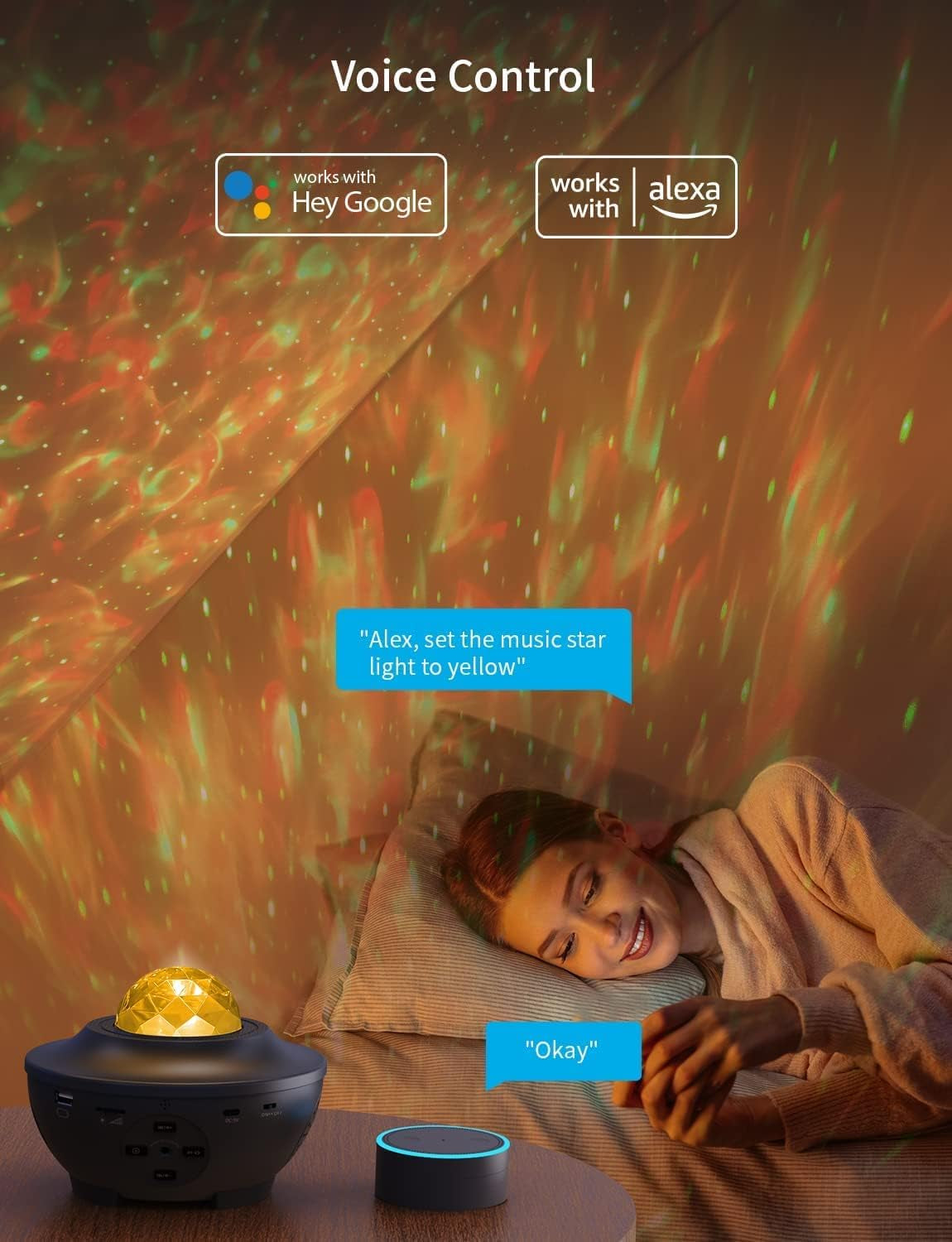 Bluetooth Star Projector Night Light for Kids - Compatible with Alexa & Google, Large Coverage, Ideal Christmas Gift