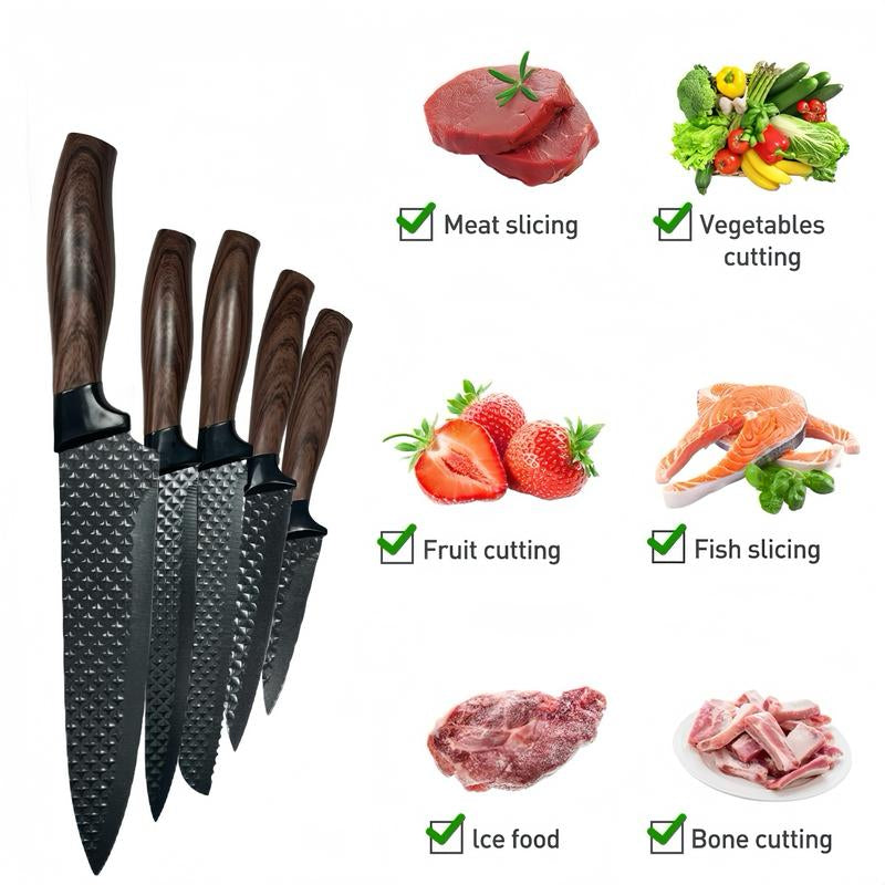 7-Piece Kitchen Knife Set with Block, Dishwasher Safe, Ideal for Kitchens Stainless Steel Kitchen Cooking Knives with Built-In Sharpener High-Carbon Professional Chef'S Knife, Steak Boning Perfect Gift for Men, Outdoor Fun