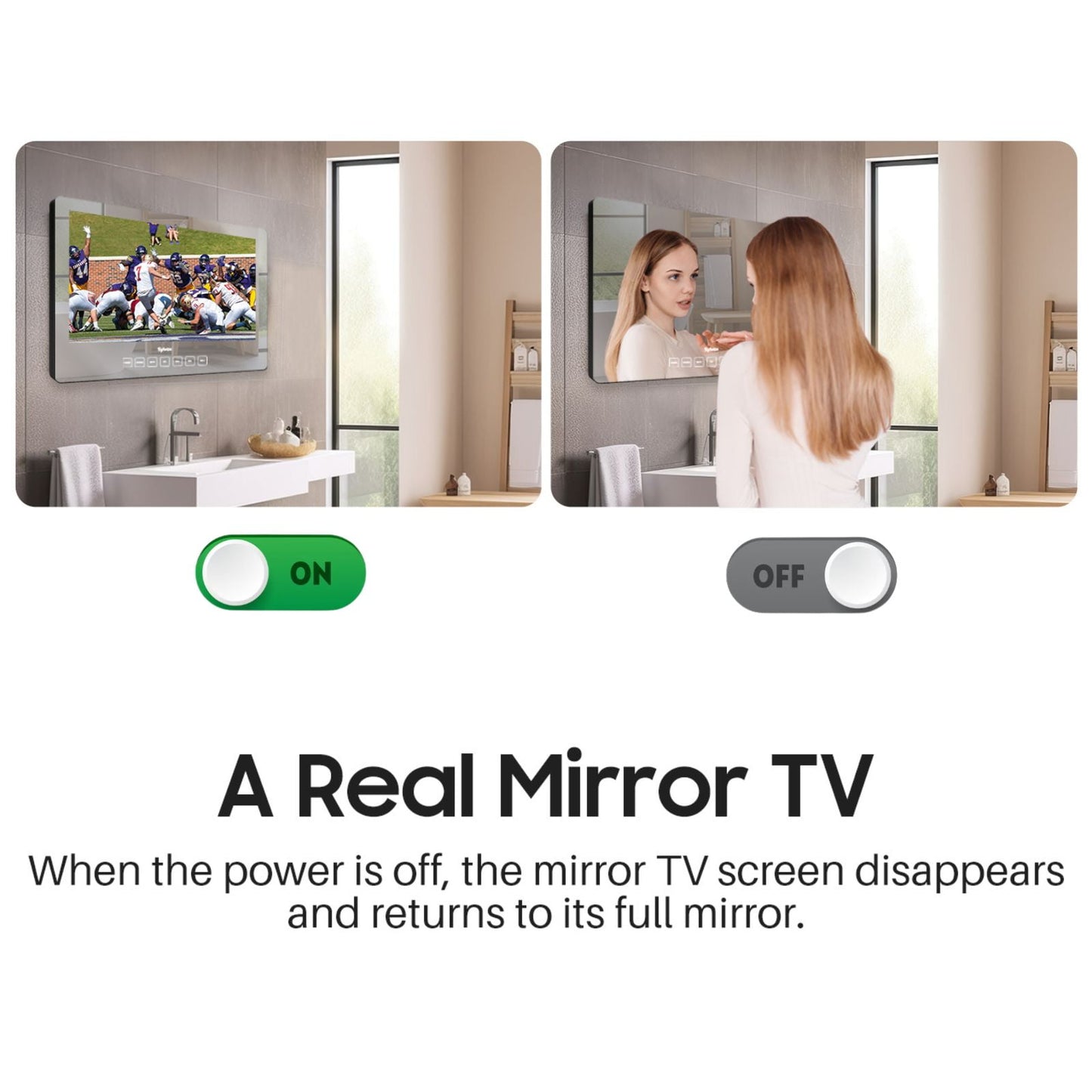 Transform Your Bathroom with the 19 Inch Smart Mirror TV - 1080P, Waterproof & Google Assistant Enabled for Ultimate Entertainment