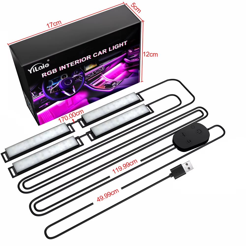Yilaie Interior Car Atmosphere Light Smart Light Bar with App & Keyboard Control Music Sync USB under Dash Lighting Kit for Cars