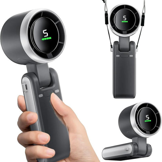 Portable Handheld Turbo Fan, 5 Gear Wind,4000Mah Battery Operated, up to 10 Working Hours, 3 in 1 Hand Fan Rechargeable with Air Turbo Tech Cooling Fan for Outdoor Activities, Travel, Working