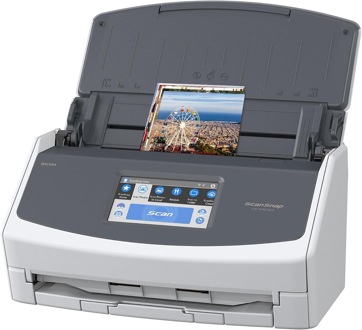 Ix1600 Wireless or USB High-Speed Cloud Enabled Document, Photo & Receipt Scanner with Large Touchscreen and Auto Document Feeder for Mac or PC, White