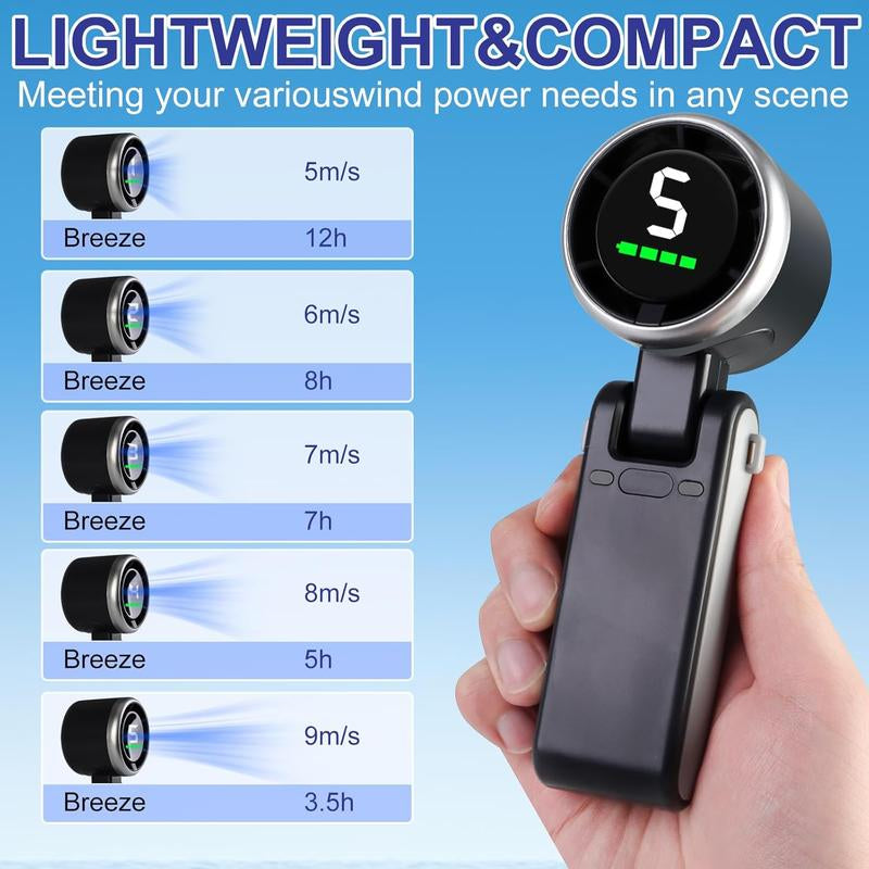 Portable Handheld Turbo Fan, 5 Gear Wind,4000Mah Battery Operated, up to 10 Working Hours, 3 in 1 Hand Fan Rechargeable with Air Turbo Tech Cooling Fan for Outdoor Activities, Travel, Working