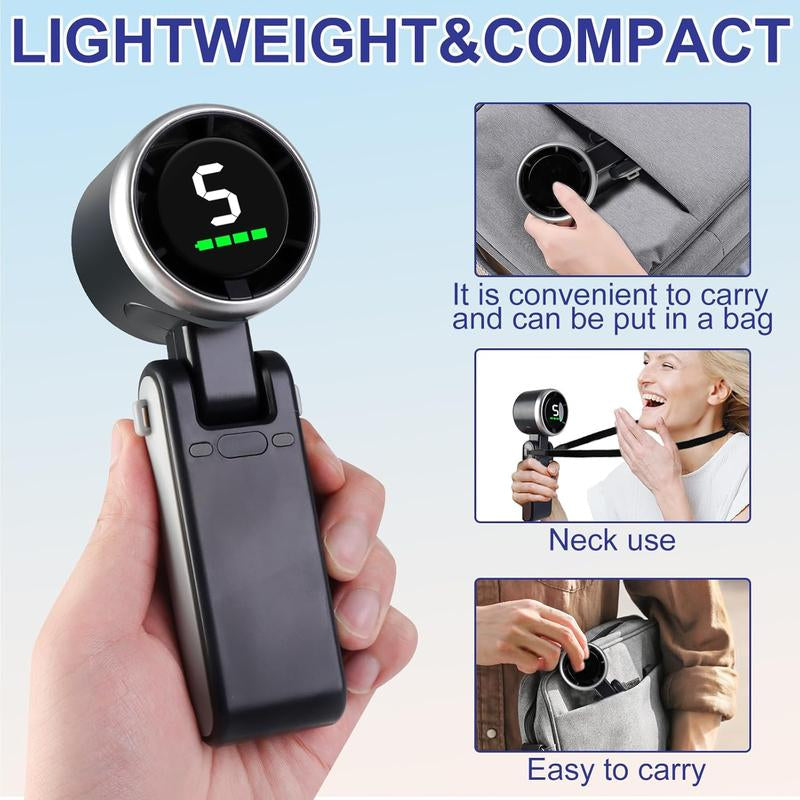 Portable Handheld Turbo Fan, 5 Gear Wind,4000Mah Battery Operated, up to 10 Working Hours, 3 in 1 Hand Fan Rechargeable with Air Turbo Tech Cooling Fan for Outdoor Activities, Travel, Working
