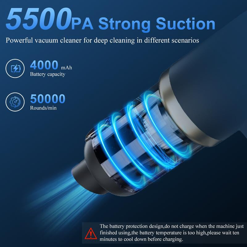 Handheld Cordless Vacuum Cleaner 5500Pa - Auto Car Vacuums with Best Suction, Small Portable Vac for Cars/Home/Desk - Mini Hand Vac
