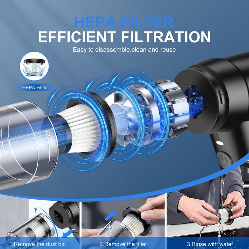 Handheld Cordless Vacuum Cleaner 5500Pa - Auto Car Vacuums with Best Suction, Small Portable Vac for Cars/Home/Desk - Mini Hand Vac