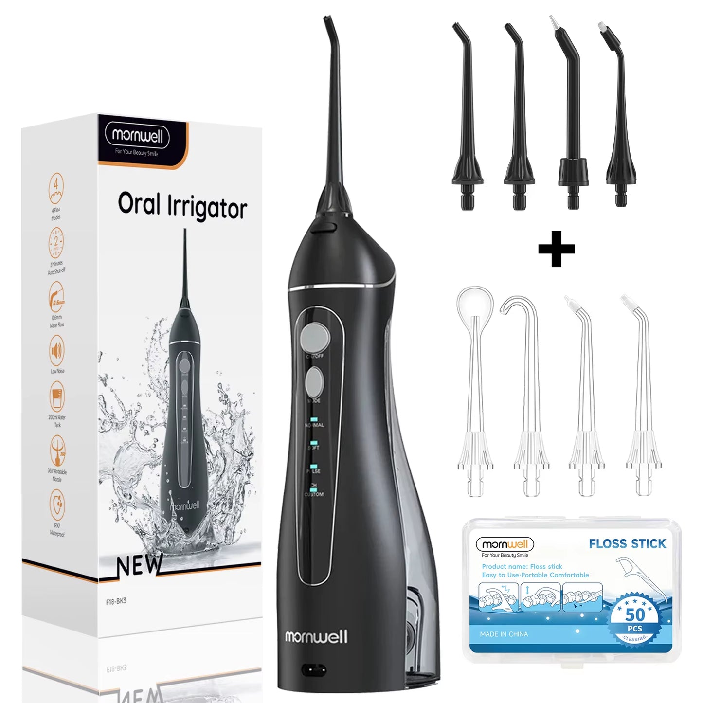 Dental Floss Portable Cordless F18 Oral Irrigator 3 Cleaning Modes Waterproof Rechargeable Dental Cleaner 4 Nozzles Clean Gums