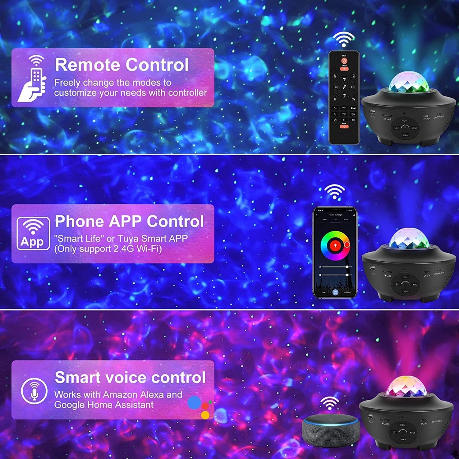 Bluetooth Star Projector Night Light for Kids - Compatible with Alexa & Google, Large Coverage, Ideal Christmas Gift