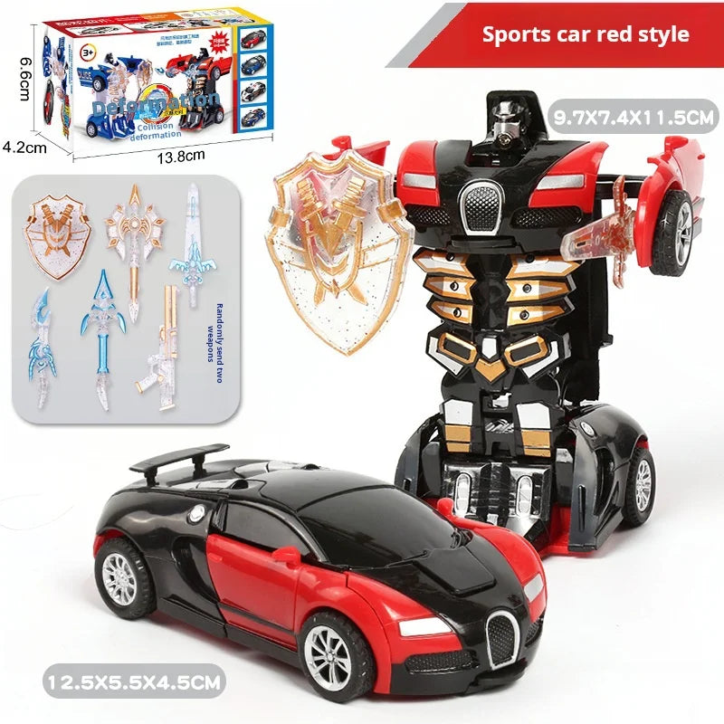 Blue Children'S Collision Deformation Police Car Toy Boy Inertia Impact One-Button Deformation Car