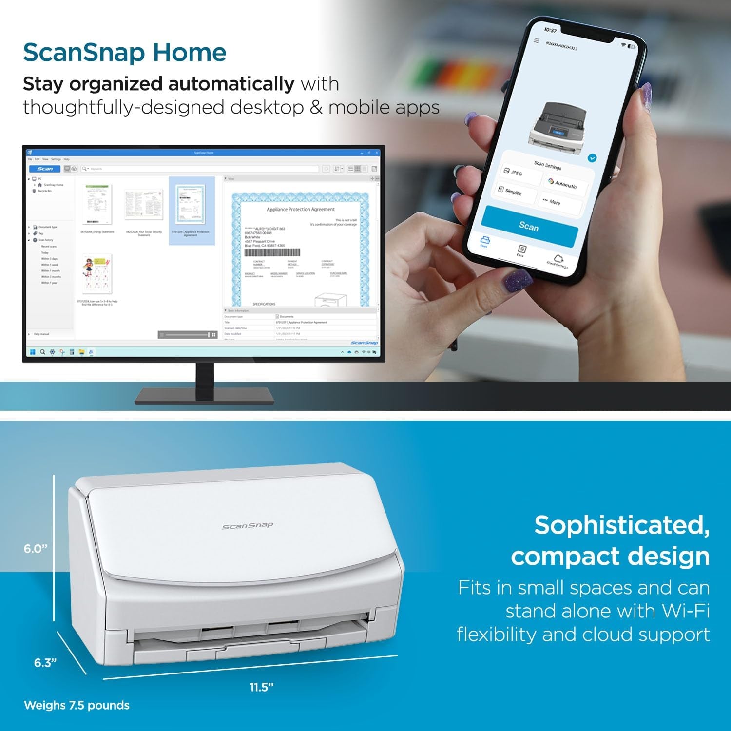Ix1600 Wireless or USB High-Speed Cloud Enabled Document, Photo & Receipt Scanner with Large Touchscreen and Auto Document Feeder for Mac or PC, White