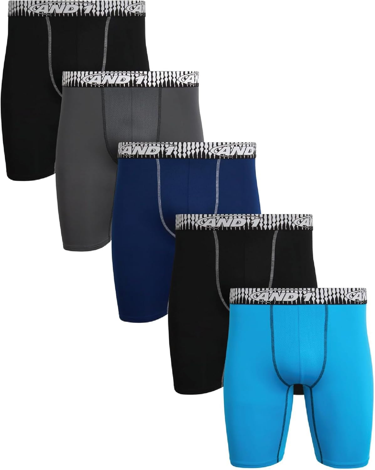 Mens Underwear Boxer Briefs - 5 Pack Performance Stretch Long Leg Boxers for Men with Contour Support Pouch, 9" Inseam
