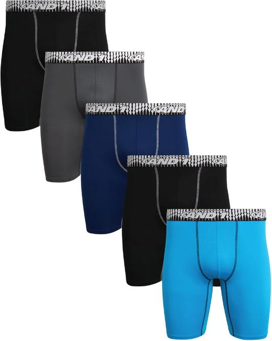 Mens Underwear Boxer Briefs - 5 Pack Performance Stretch Long Leg Boxers for Men with Contour Support Pouch, 9" Inseam
