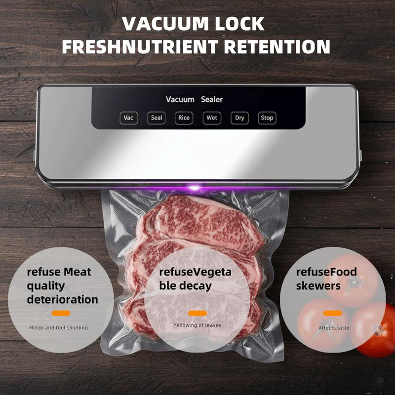 Automatic Household Vacuum Sealer with 10 Vacuum Seal Bags, Food Packaging Machine, Mini Preservation Sealer, Plastic Sealer, Vacuum Compression Machine