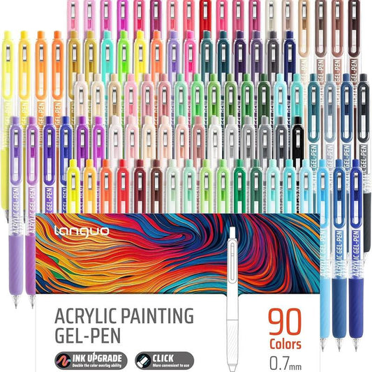 Gel Pens for Coloring, 90 Colors Retractable Colored Pens for Black Paper & White Paper, 0.7Mm Fine Point Colorful Pens for Coloring, Writing, Drawing, Journaling, Note Taking, School, Office, Home