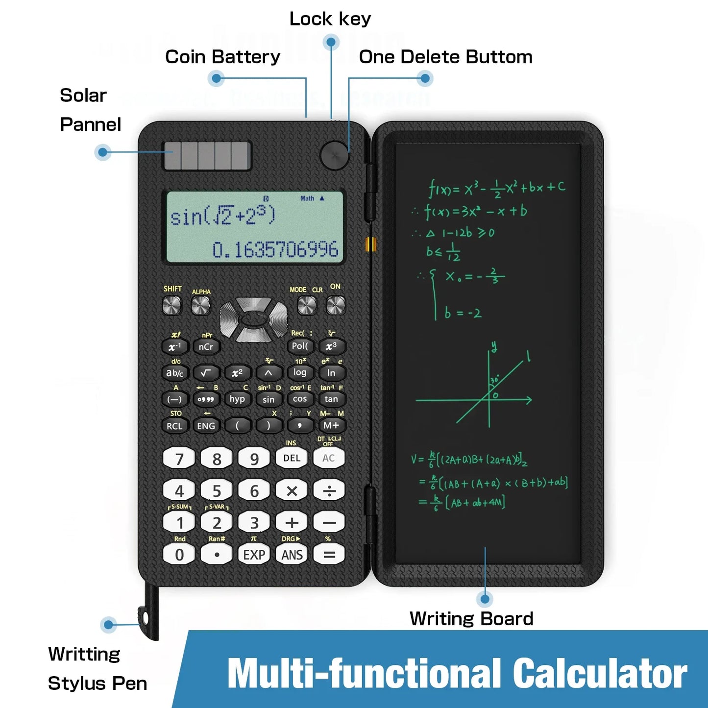 Mini Scientific Calculator with Writing Tablet Calculators Notepad Memo Office Electronics School Supplies 991Es Ms EX 82Ms NEW
