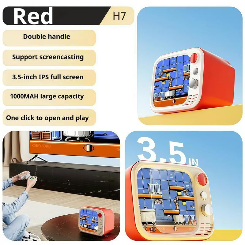2025 Upgraded Mini TV Retro Game Console, 740 Games, 3.5-Inch Screen Portable Gaming System for Kids & Gamers, Red Retro Video Games Player with TV Output & 2-Player Mode, Christmas Gift Dual