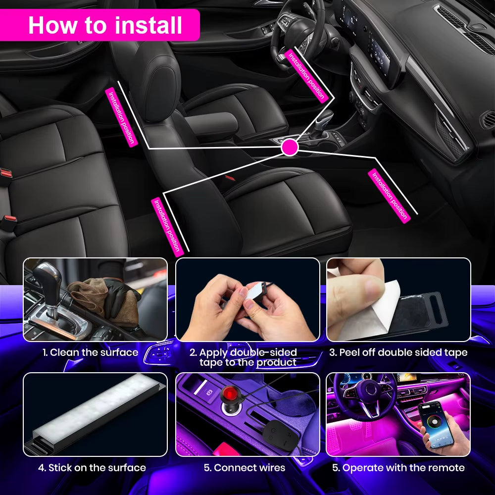 Yilaie Interior Car Atmosphere Light Smart Light Bar with App & Keyboard Control Music Sync USB under Dash Lighting Kit for Cars