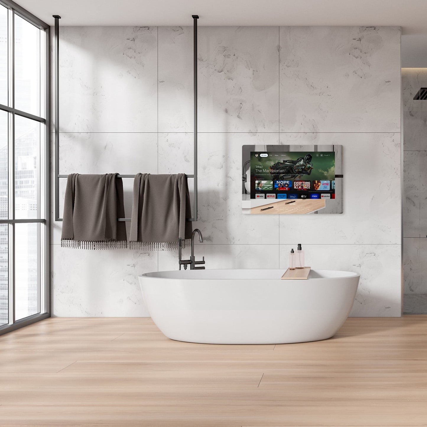 Transform Your Bathroom with the 19 Inch Smart Mirror TV - 1080P, Waterproof & Google Assistant Enabled for Ultimate Entertainment
