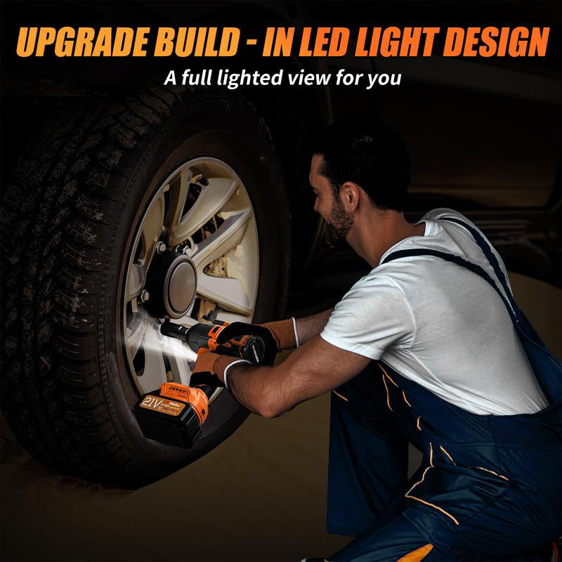 Cordless Impact Wrench, 1200N.M 1/2" Brushless Impact Gun, 21V High Torque Power Impact Driver, for Family Car/Pickup Truck/Mower M Torque Compact Cordless Impact Driver Half Inch Drive Complete Kit Brushless Impact Gun Air Wrench M Power Impact Gun