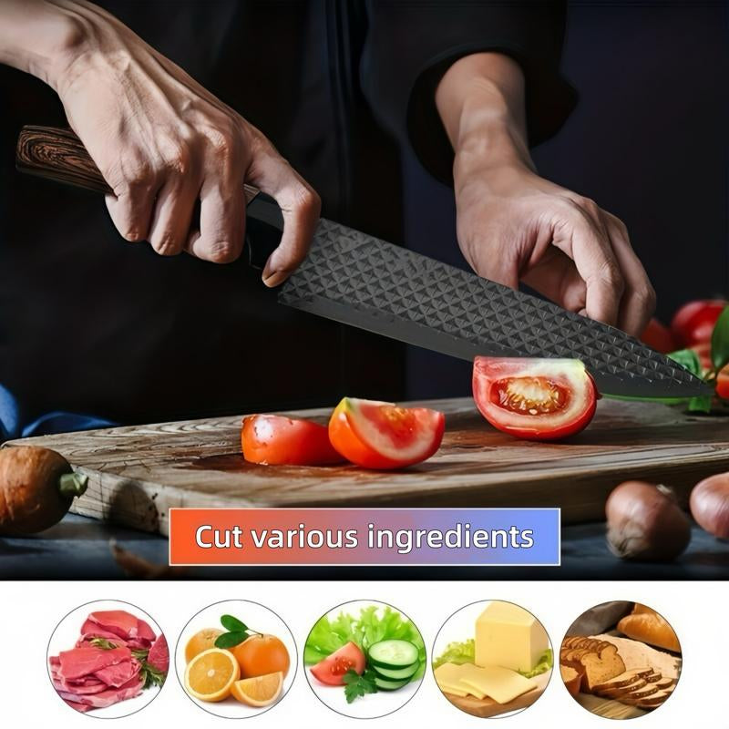 7-Piece Kitchen Knife Set with Block, Dishwasher Safe, Ideal for Kitchens Stainless Steel Kitchen Cooking Knives with Built-In Sharpener High-Carbon Professional Chef'S Knife, Steak Boning Perfect Gift for Men, Outdoor Fun