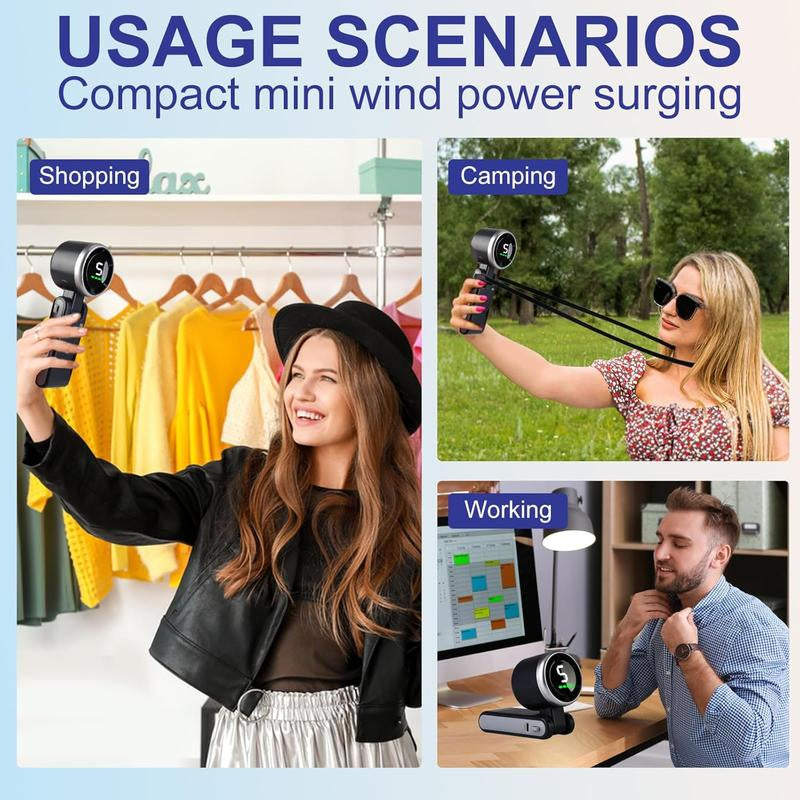 Portable Handheld Turbo Fan, 5 Gear Wind,4000Mah Battery Operated, up to 10 Working Hours, 3 in 1 Hand Fan Rechargeable with Air Turbo Tech Cooling Fan for Outdoor Activities, Travel, Working