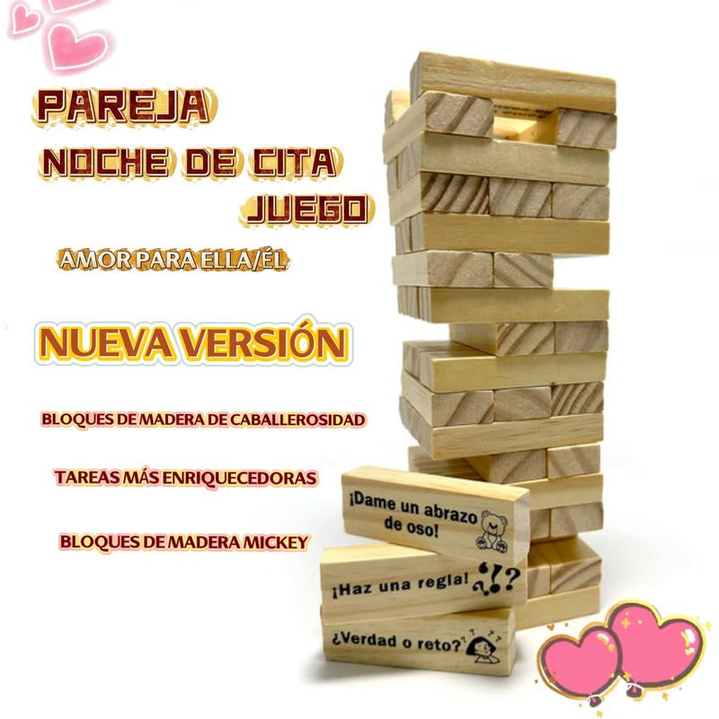 Block Tower Game for Dating(Spanish Version),Stacking-Tower Game for Couple,Gift Forfriend,Best Game for Party.Regalo De San Valentín